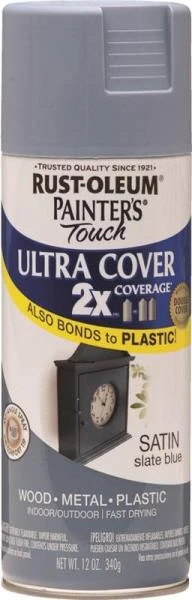 Rust-Oleum Painters Touch Ultra Cover 2x Interior/Exterior Topcoat Enamel Spray Paint Slate Blue Stain Finish 12-Ounce Can