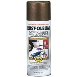 Rust-Oleum Stops Rust Metallic Spray Paint Metallic Antique Brass For Concrete, Masonry, Metal, Wood, 11 Oz.
