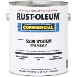 Rust-Oleum Interior/Exterior Paint: For Masonry/Metal/Wood, Safety Red, 1 Gal Size, Water, Less Than 250g/L