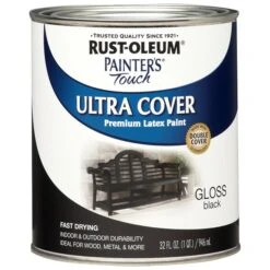 Rust-Oleum Interior Paint, Gloss, Black, 1 Qt