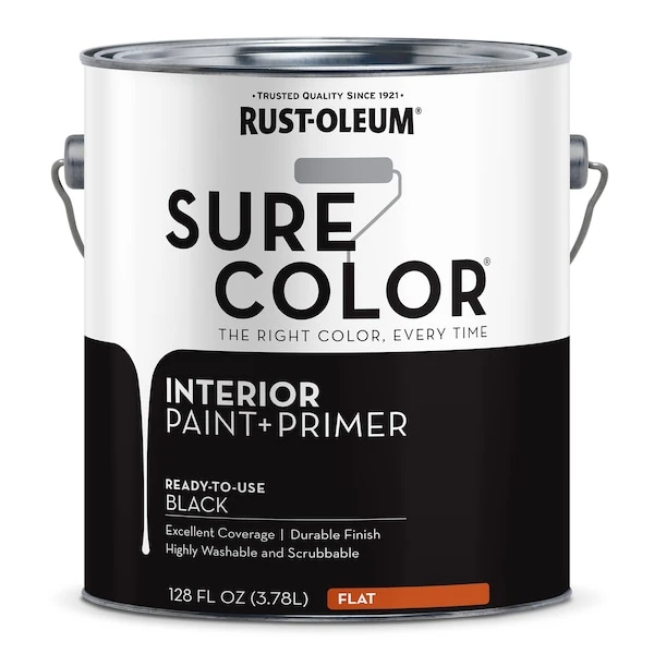 Rust-Oleum Sure Color Interior Wall Paint And Primer, Flat Black, 1 Gal