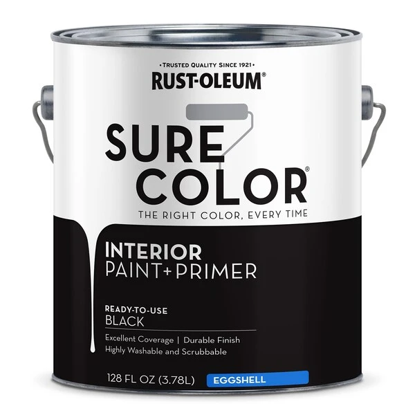 Rust-Oleum Sure Color Interior Wall Paint And Primer, Eggshell Black, 1 Gal