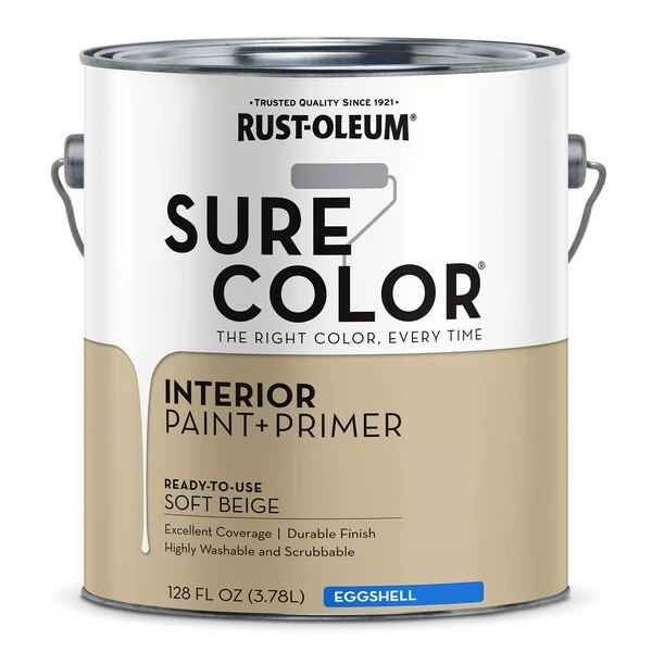 Rust-Oleum Sure Color Interior Wall Paint And Primer, Eggshell Soft Beige, 1 Gal
