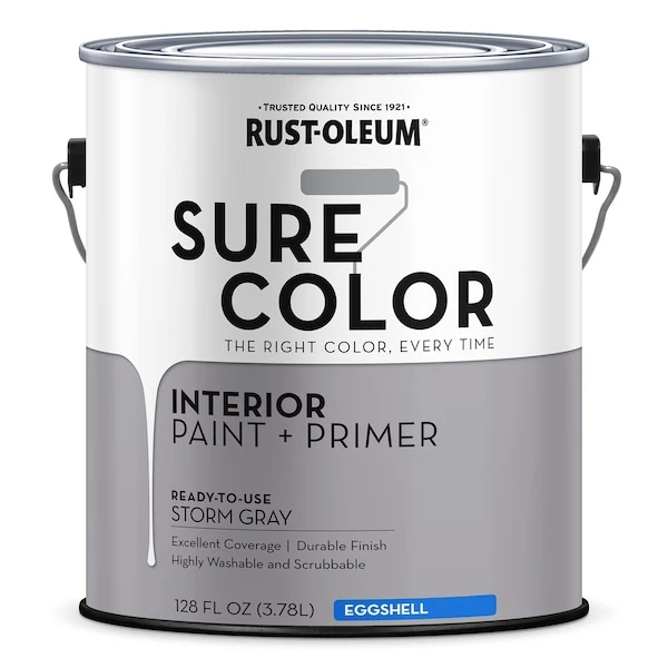 Rust-Oleum Sure Color Interior Wall Paint And Primer, Eggshell Storm Gray, 1 Gal
