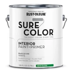 Rust-Oleum Sure Color Interior Wall Paint And Primer, Semi-Gloss White, 1 Gal